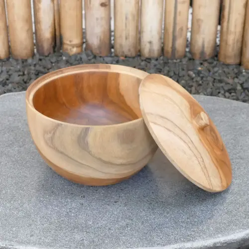 Product image of the product “Wooden bowl with cap, made of teak wood, 16 cm dia, 9 cm Height ”